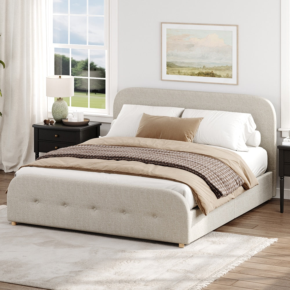 Homsee  Modern  Queen Upholstered Bed with 2 Storage Drawers Large Headboard Design and Strong 12-Slat Base 87''L x 81''W x 45''H Gray