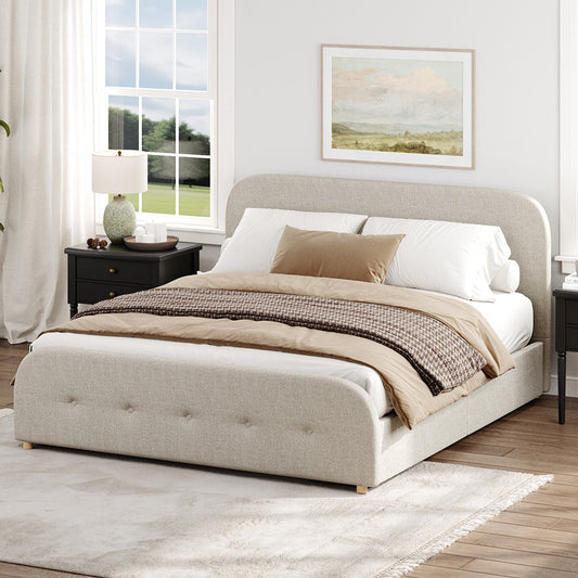 Homsee  Modern  Queen Upholstered Bed with 2 Storage Drawers Large Headboard Design and Strong 12-Slat Base 87''L x 81''W x 45''H Gray