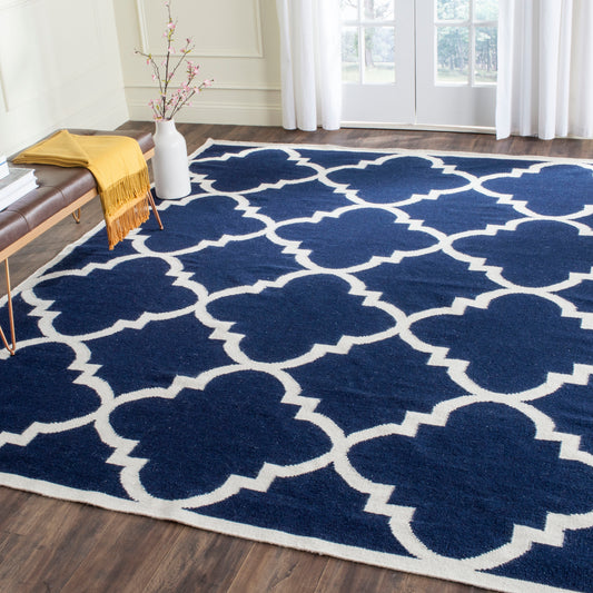 Safavieh  Dhurries 633 Navy/Ivory Contemporary 8ft x 10ft Large Rectangle Rug