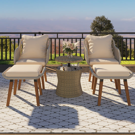 Moda Furnishings Giga 5 -Piece Woven Patio Conversation Set with Beige GIGA Cushions