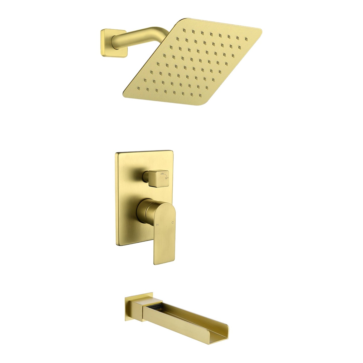 Boyel Living Brushed Gold Shower Set 8 Inch SUS304 Top Spray Waterfall Spout Dual Water Outlet