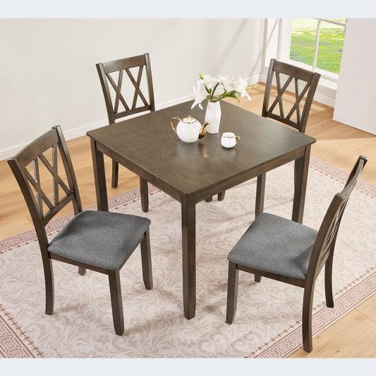 GlasFlength  Five Piece Wooden Dining Table Set with Four Chairs Modern Square Dining Set for Kitchen Dining or Living Room Walnut offering a clean contemporary design suitable for versatile family dining use
