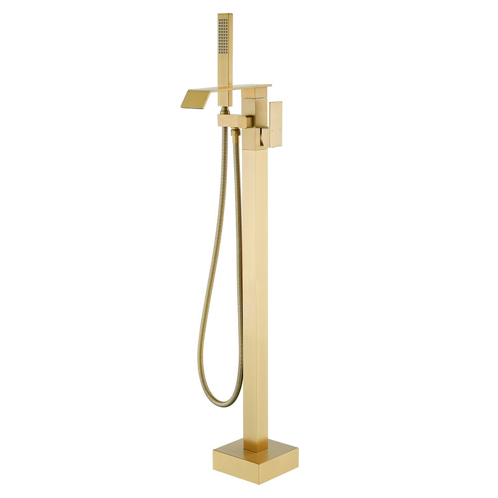 Boyel Living Brushed Gold Bathtub Faucet Dual Function 360 Degrees Rotatable 1.5m SUS304 Hose Independent Handles