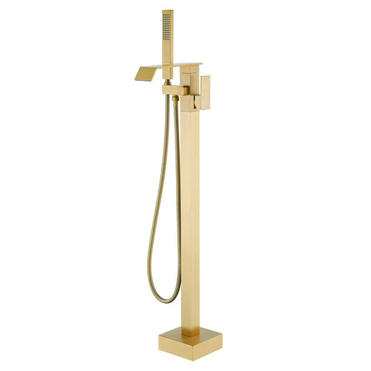 Boyel Living Brushed Gold Bathtub Faucet Dual Function 360 Degrees Rotatable 1.5m SUS304 Hose Independent Handles