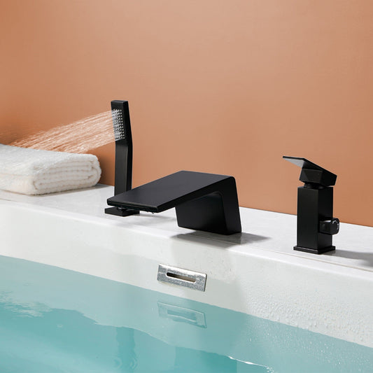 Boyel Living Black Bathtub Waterfall Faucet with Hand Shower and Separate Hot/Cold Handles