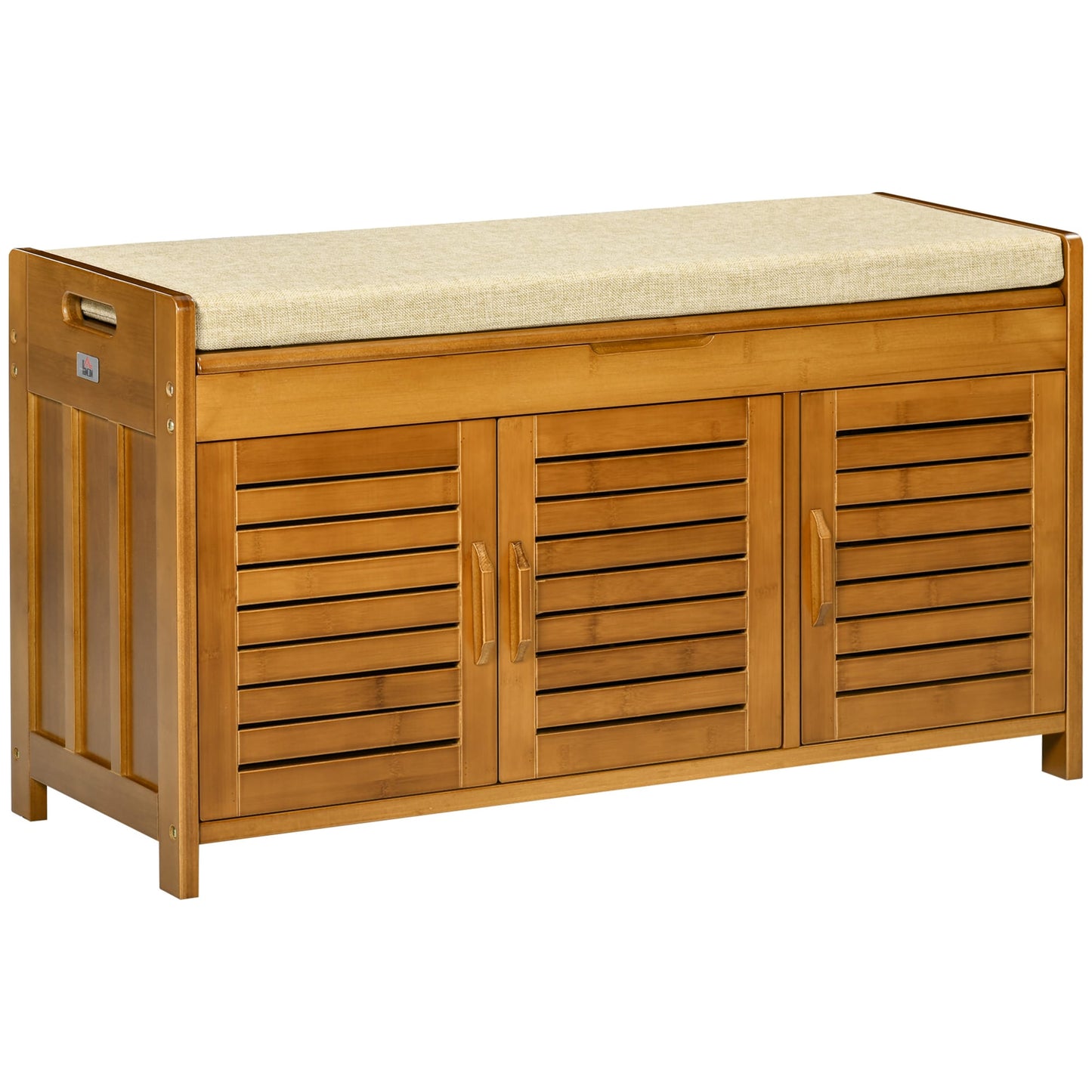 Clihome Bamboo Shoe Bench with Storage Cabinets Modern Brown Accent Bench with Storage 35.25-in x 12.5-in x 19.25-in
