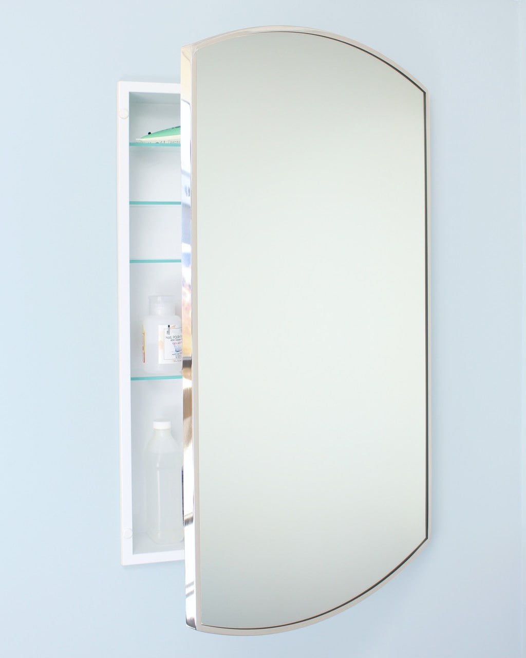 Fox Hollow Furnishings 20x30 Harper Crescent Metal Framed Recessed Bathroom Medicine Cabinet with Arced Mirror fits 18x28 In-Wall Opening - Chrome