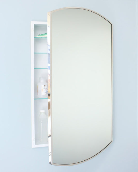 Fox Hollow Furnishings 20x30 Harper Crescent Metal Framed Recessed Bathroom Medicine Cabinet with Arced Mirror fits 18x28 In-Wall Opening - Chrome