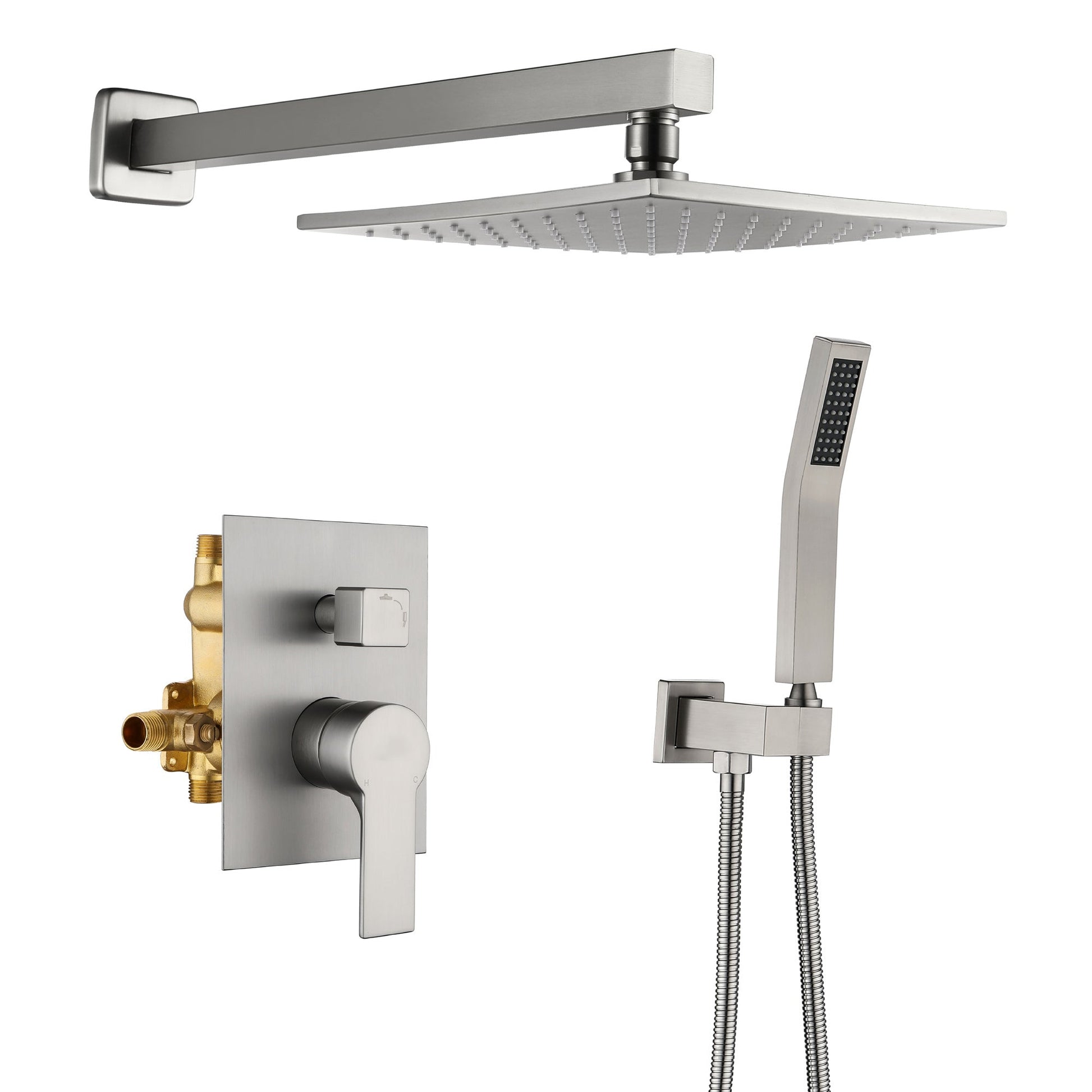 Boyel Living Brushed Nickel 10-Inch Stainless Steel Shower Set with Pressure Balance Valve and Handheld Shower