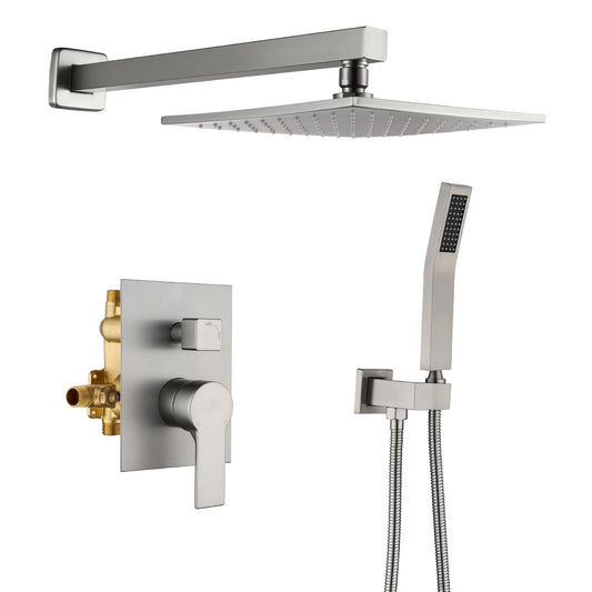 Boyel Living Brushed Nickel 10-Inch Stainless Steel Shower Set with Pressure Balance Valve and Handheld Shower