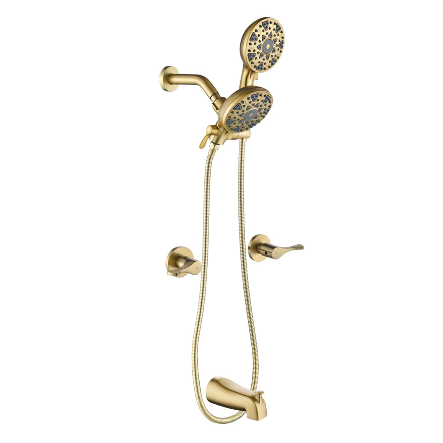 Boyel Living Brushed Gold Copper Body Dual Handle Cold Hot Water 6 Function ABS Dual Shower Head Set with Pull Out Bath Spout