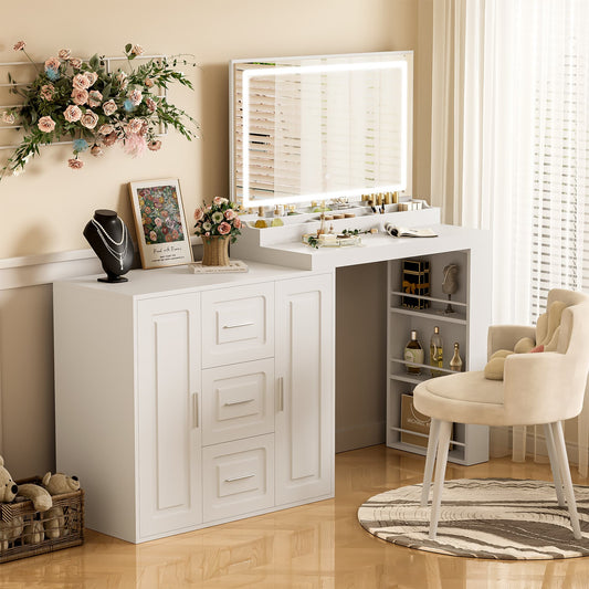 Lycvki 59.1-in White Makeup Vanity