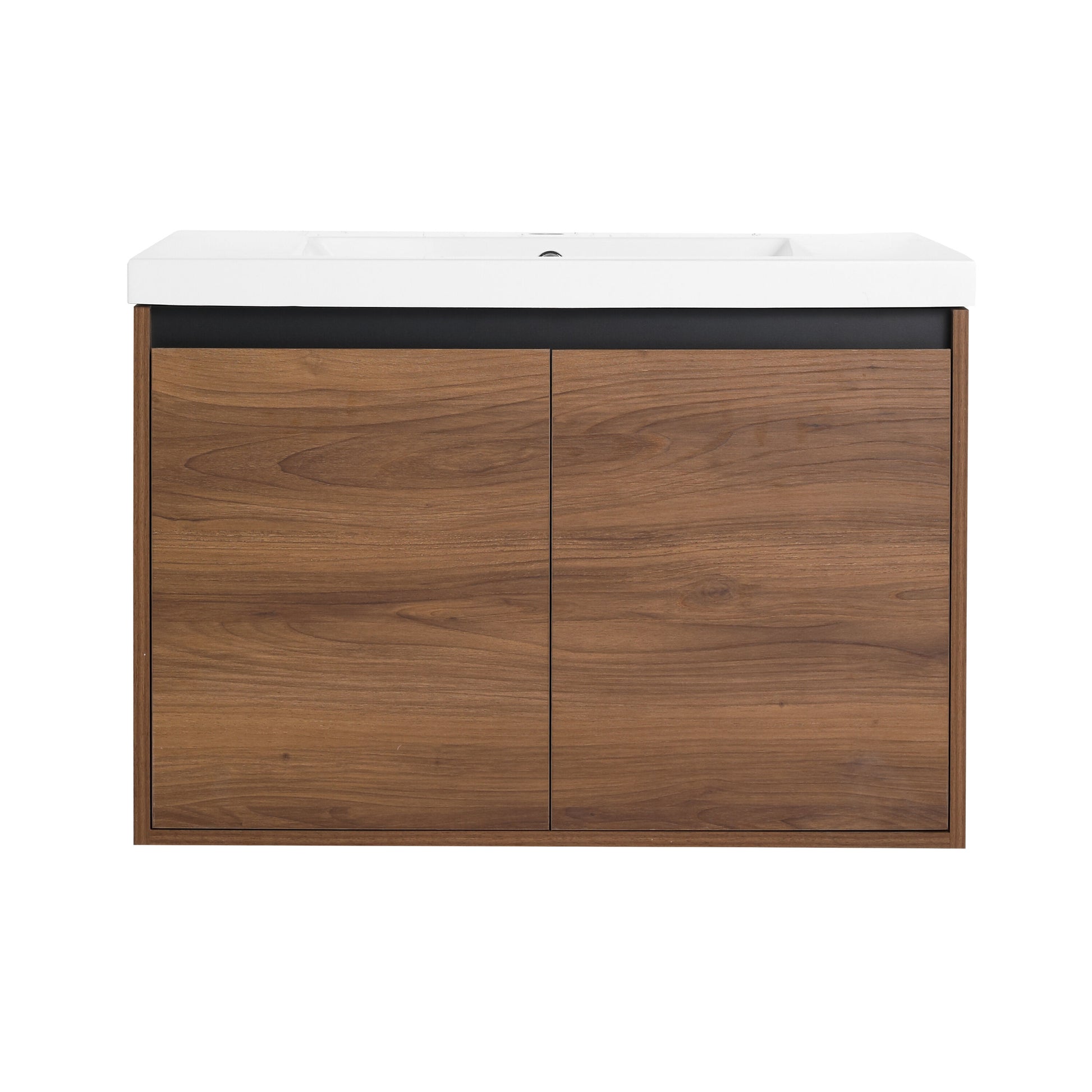 JEAREY 30 Inch Brown Bathroom Vanity with Engineered Wood Construction and White Ceramic Top