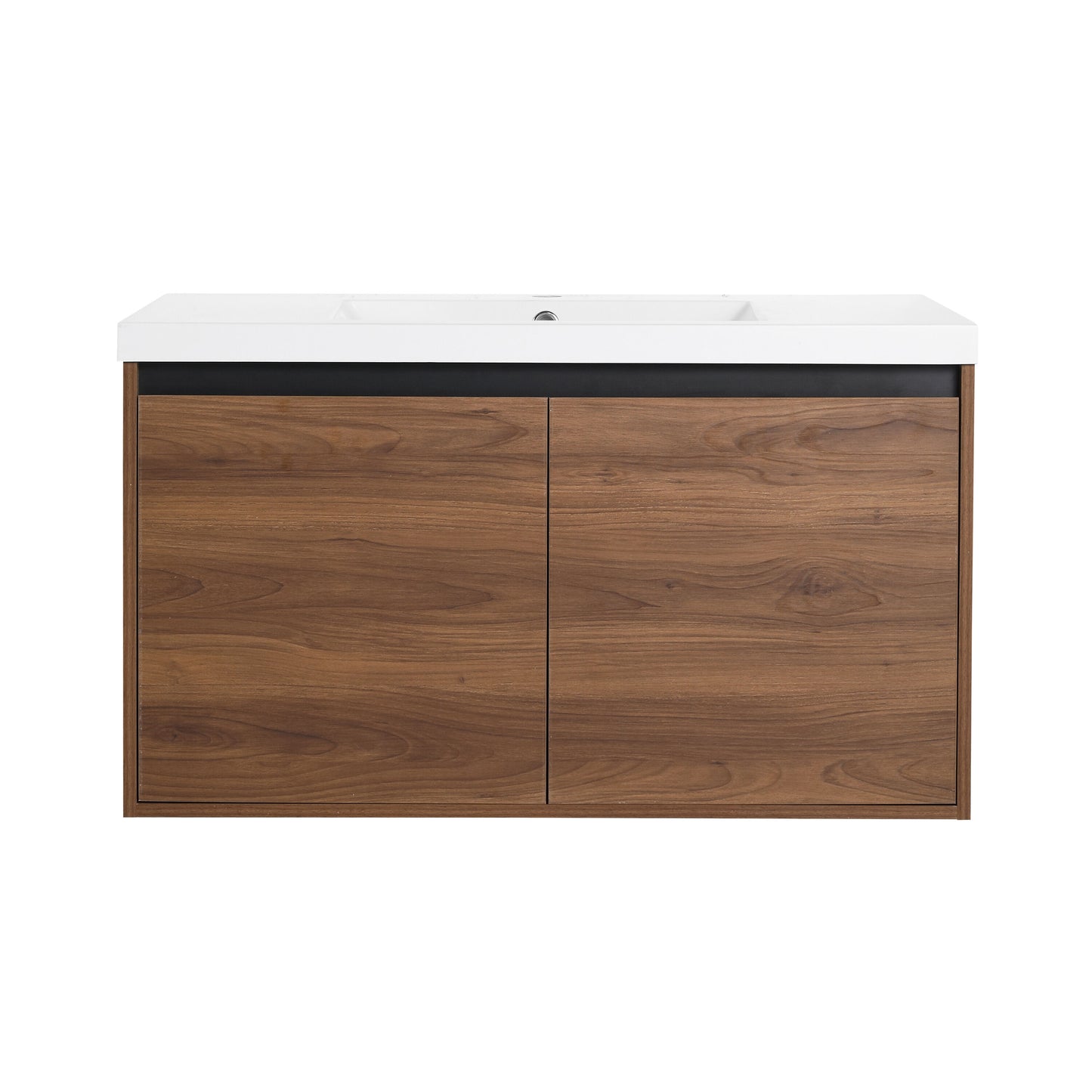 JEAREY 36 Inch Brown Bathroom Vanity with Engineered Wood Construction and White Ceramic Top