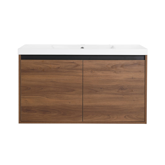 JEAREY 36 Inch Brown Bathroom Vanity with Engineered Wood Construction and White Ceramic Top