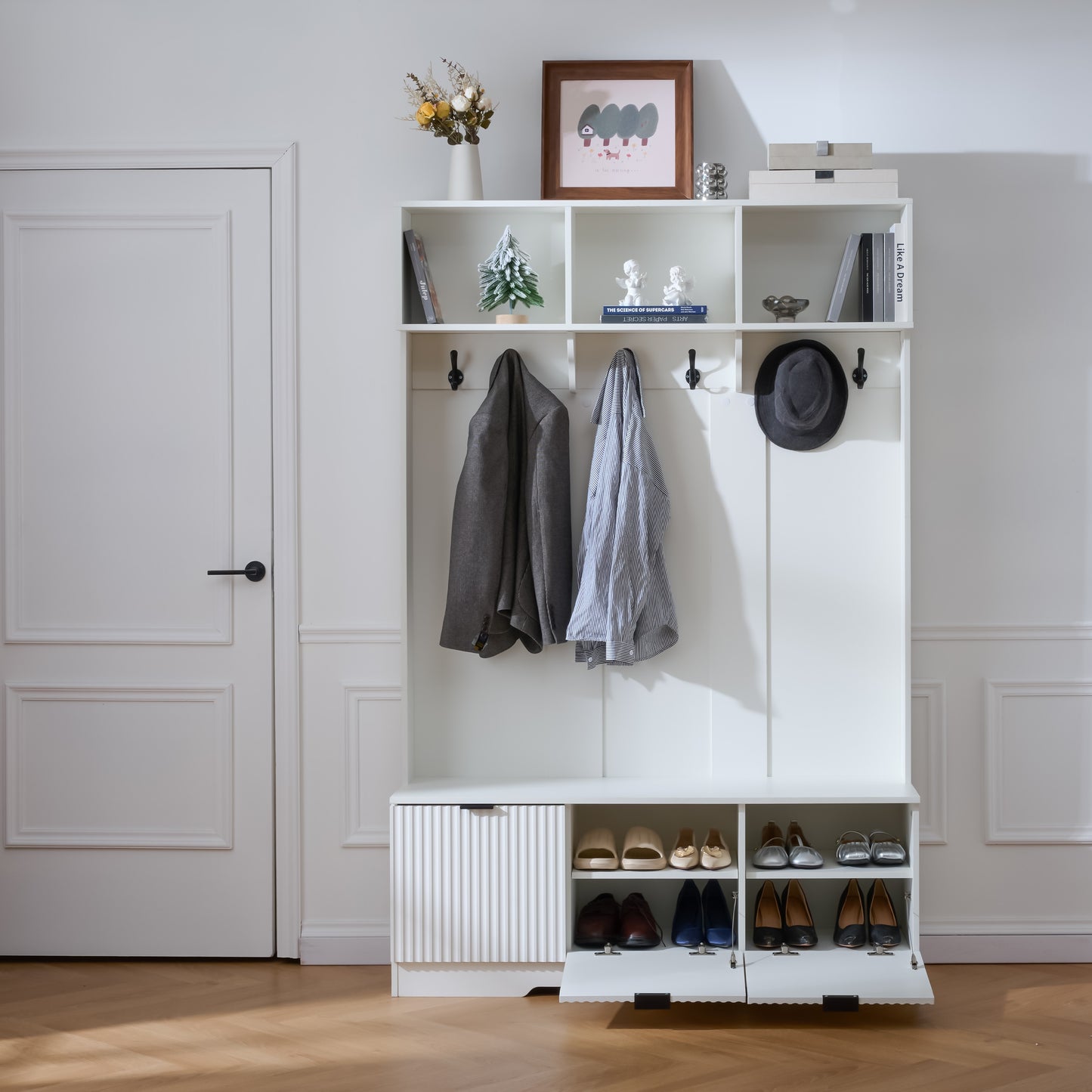 LOVMOR Two meters three cabinets and three storage clothes rack Warm white