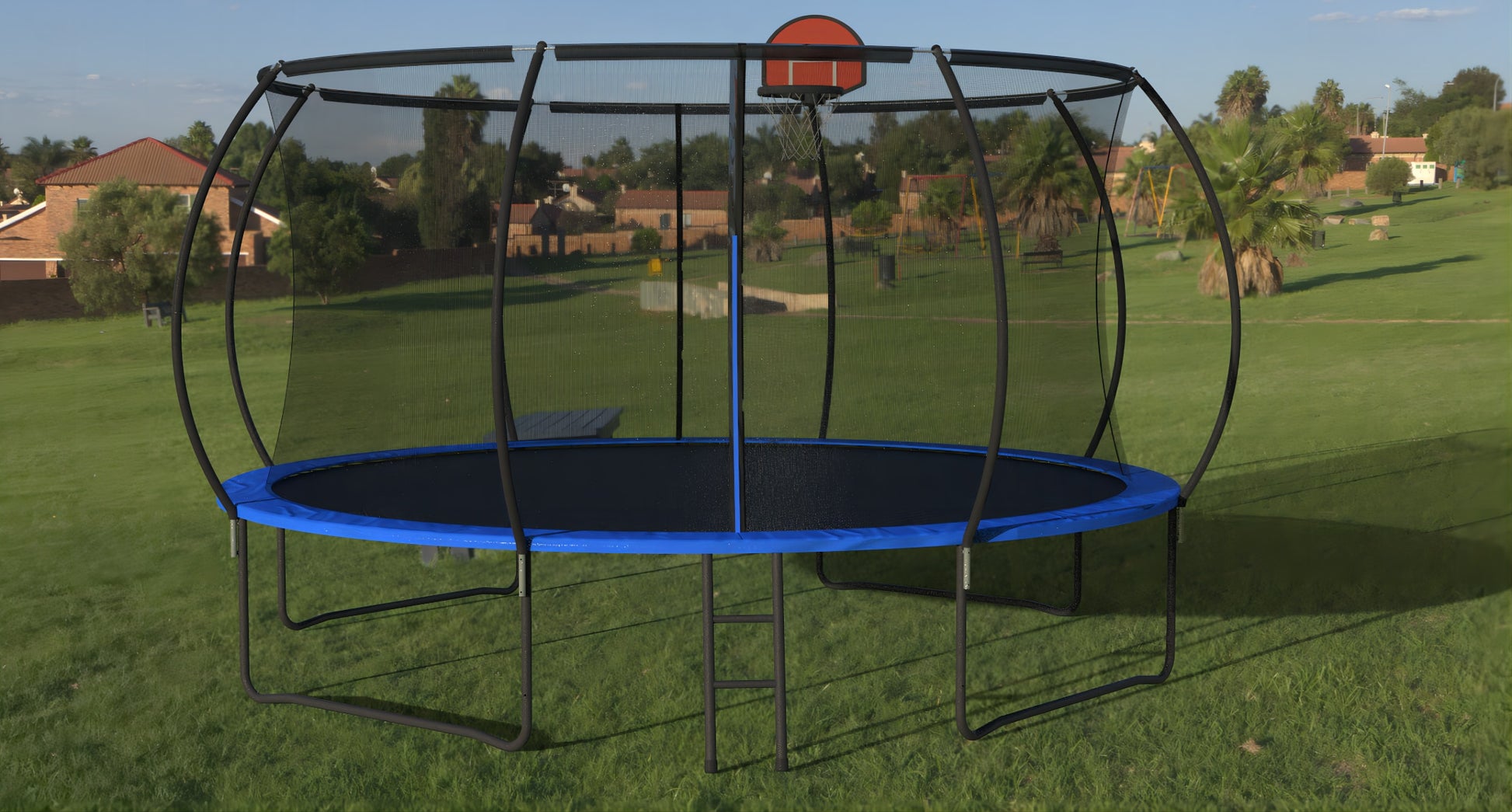 LOVMOR 14 FT Pumpkin Trampoline Outdoor Trampoline with Basketball Hoop Enclosure Net and Ladder