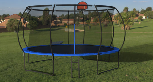 LOVMOR 14 FT Pumpkin Trampoline Outdoor Trampoline with Basketball Hoop Enclosure Net and Ladder