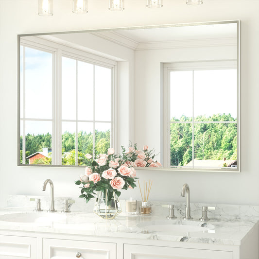 TETOTE 60x36 Inch Brushed Nickel Rectangle Beveled Framed Bathroom Vanity Mirror