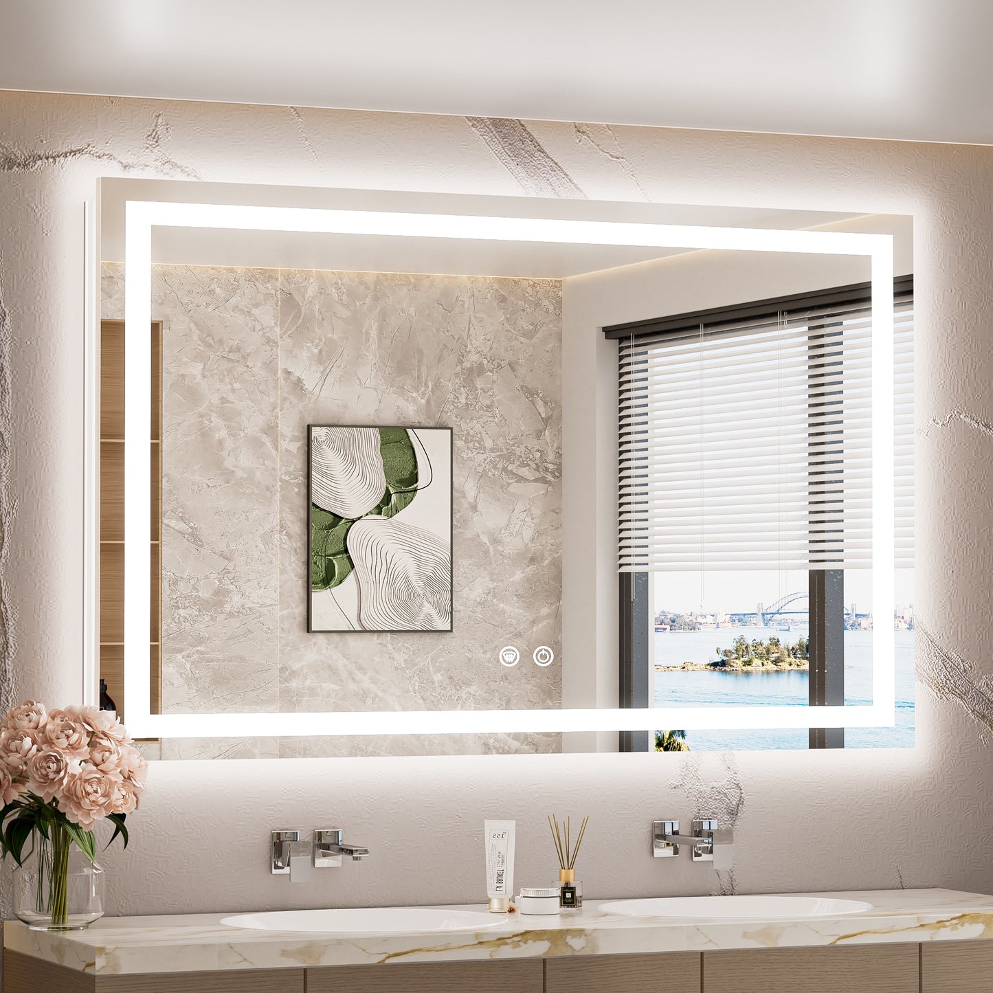 TETOTE 48x30 Inch LED Bathroom Vanity Mirror Tempered Glass Front And Backlit Dimmable 3 Color Lighted Mirror with Lights Anti-fog Memory Function Frameless