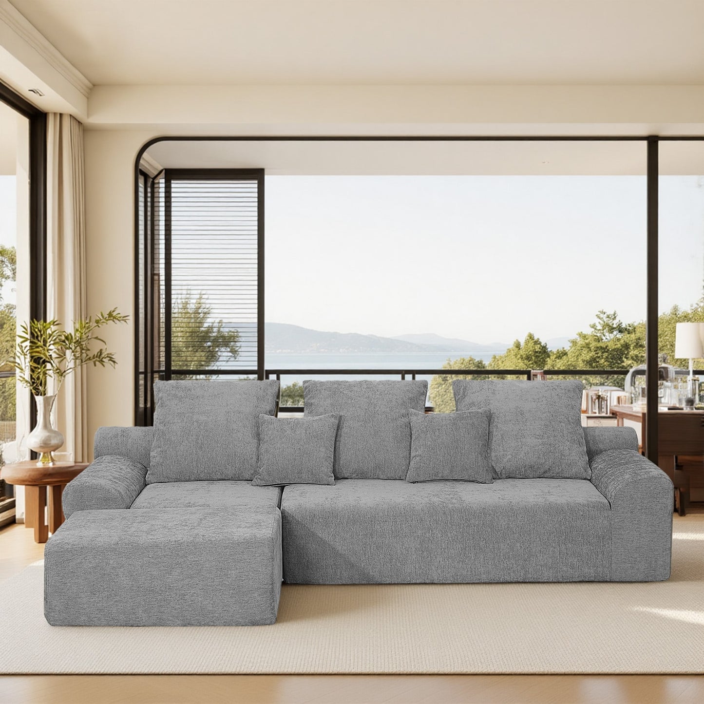 Tatayosi Modern L-Shaped Modular Sectional Sofa Adjustable Configurations Soft Grey Melange Chenille for Living Room