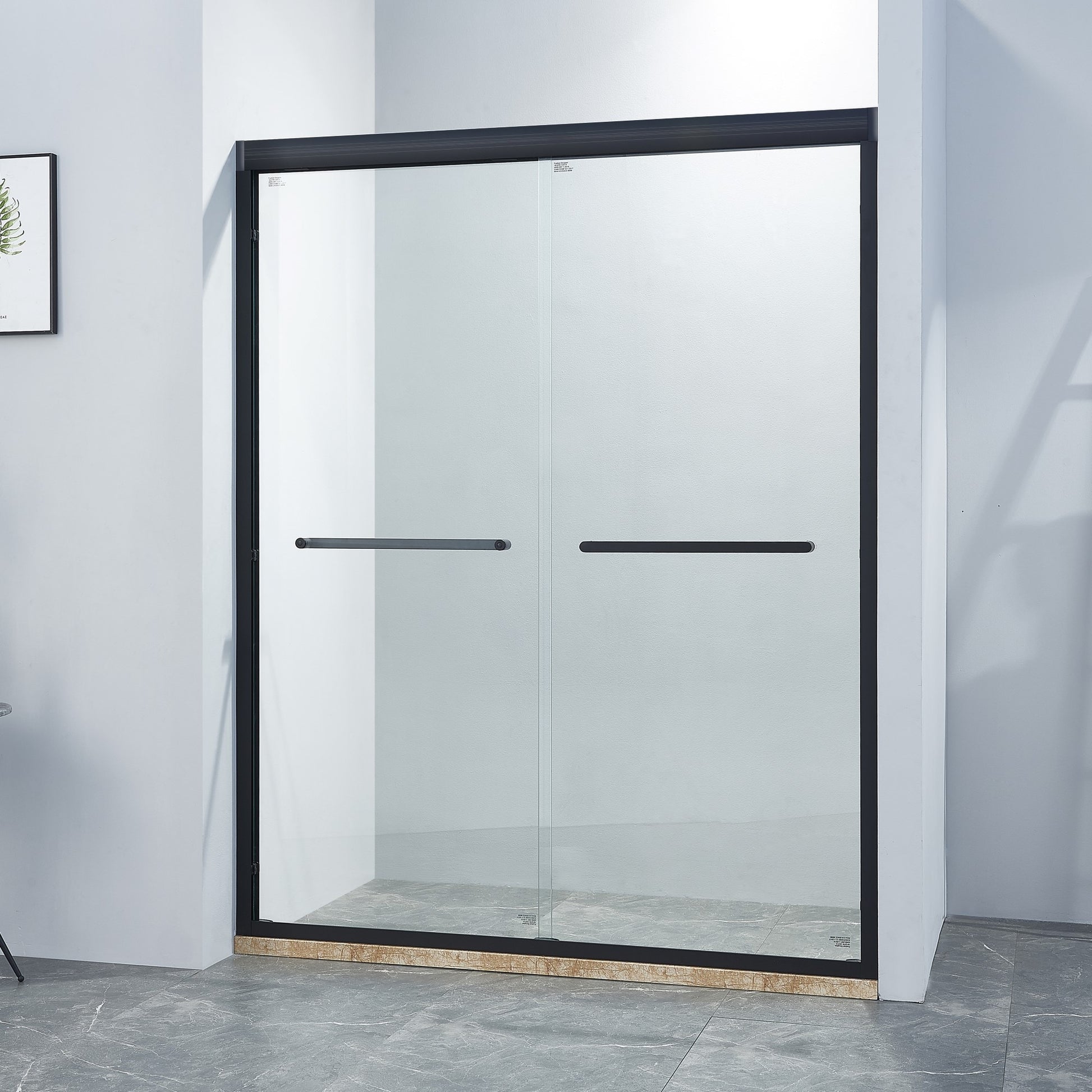 Tatayosi 56-60W x 75H Double Sliding Shower Door Matte Black Aluminium Alloy Frame 6mm SGCC Tempered Clear Glass