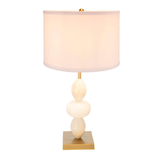 Dexmalle  D14x26.3INCH White and Gold Three Tiered Round Table Lamp with Drum Shade(Lamp Shade Assembly Required)