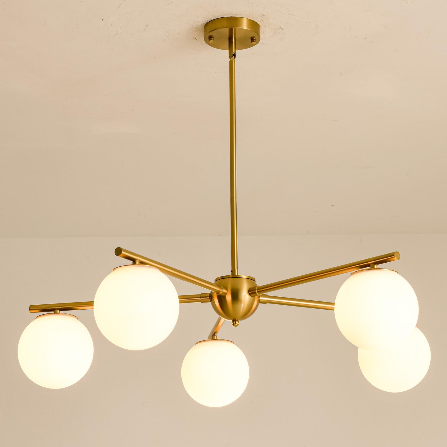 Rennnsan Steban 5 -Light Brass Opal glass Metal Chandelier