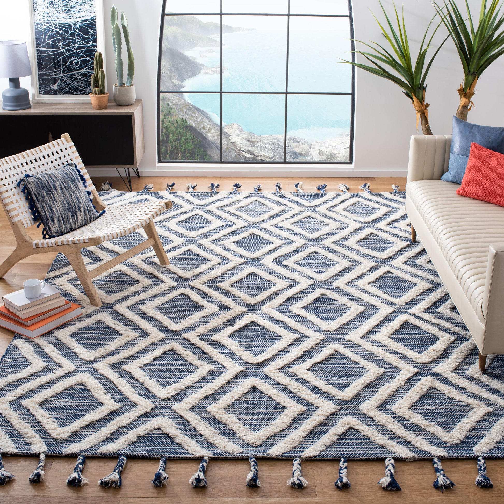 Safavieh  Kenya 331 Navy/Ivory Bohemian 9Ft x 12Ft Large Rectangle Rug