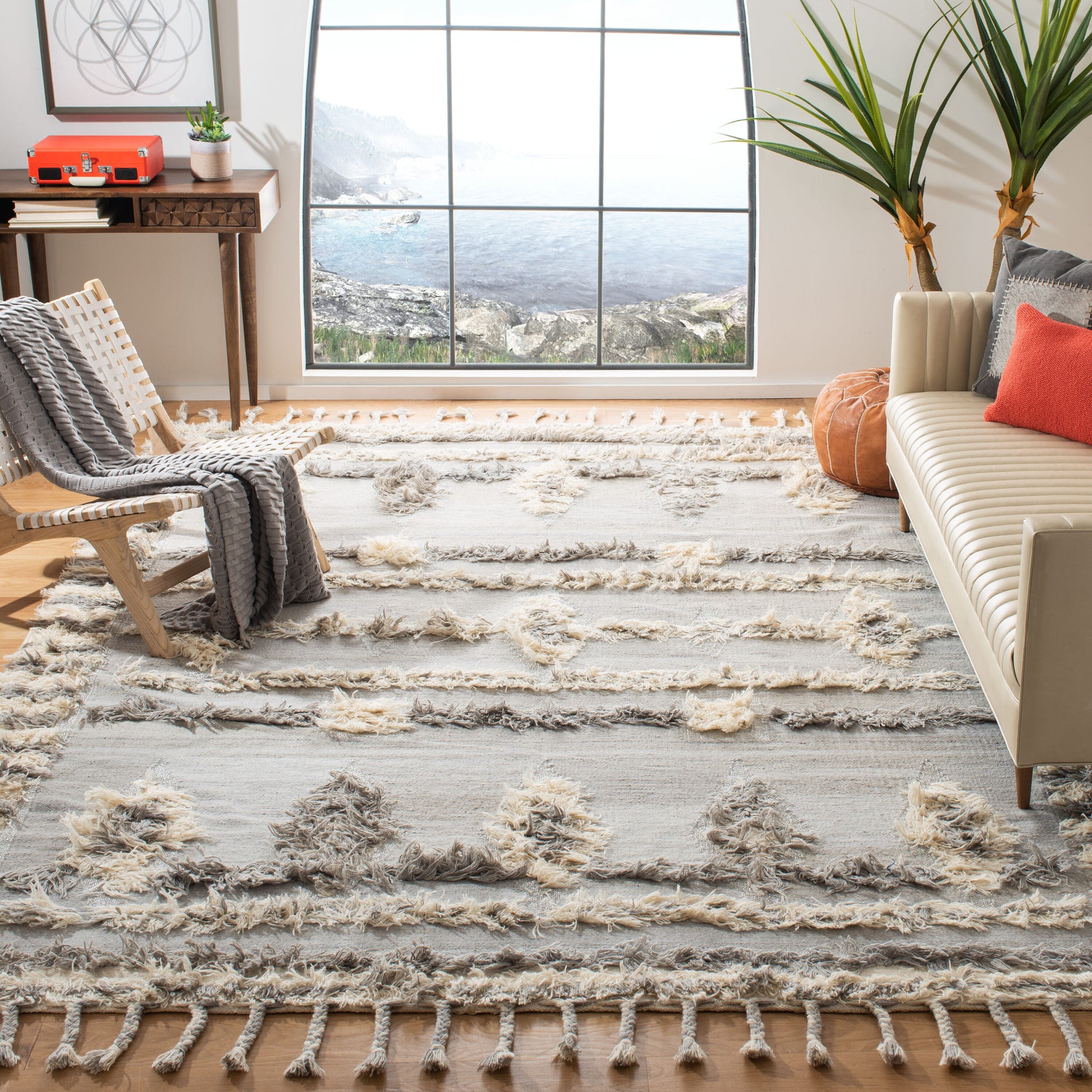 Safavieh  Kenya 601 With Tassel Gray/Ivory Bohemian 6Ft x 9Ft Medium Rectangle Rug
