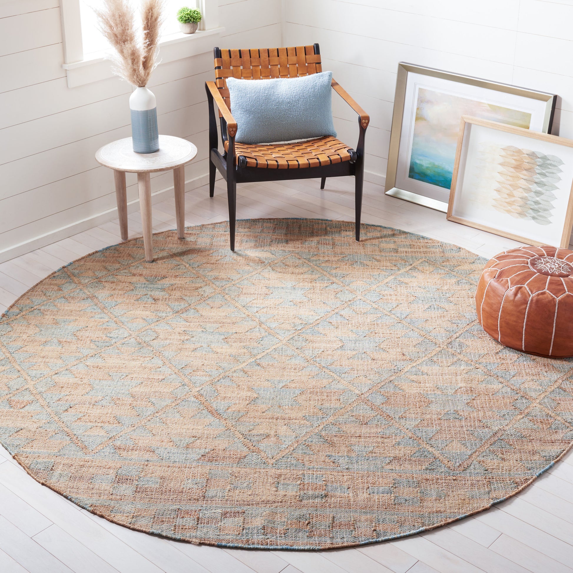 Safavieh Kilim 757 Blue/Natural Bohemian 7Ft x 7Ft Round Rug