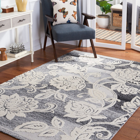 Safavieh  Jardin 731 Black/Ivory Country Floral 5Ft x 8Ft Medium Rectangle Rug