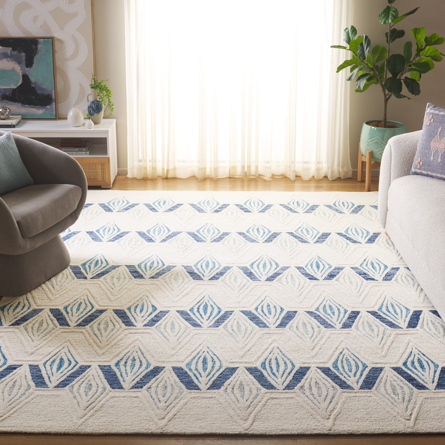 Safavieh  Metro 576 Ivory/Blue Contemporary 8Ft x 10Ft Large Rectangle Rug