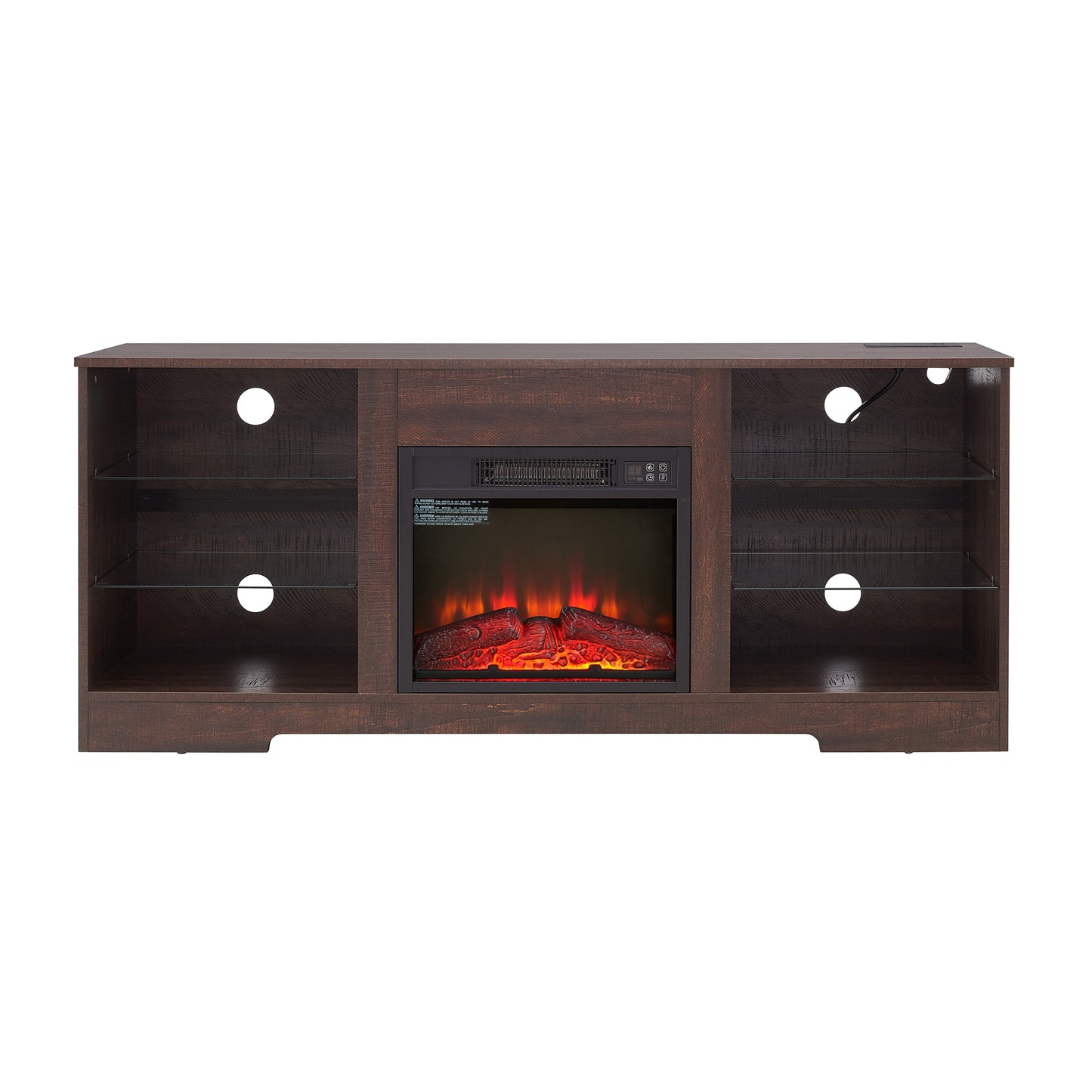 Bybafun 57.87-in W Espresso TV Stand with Fan-forced Corner or flat wall with Remote Control Included