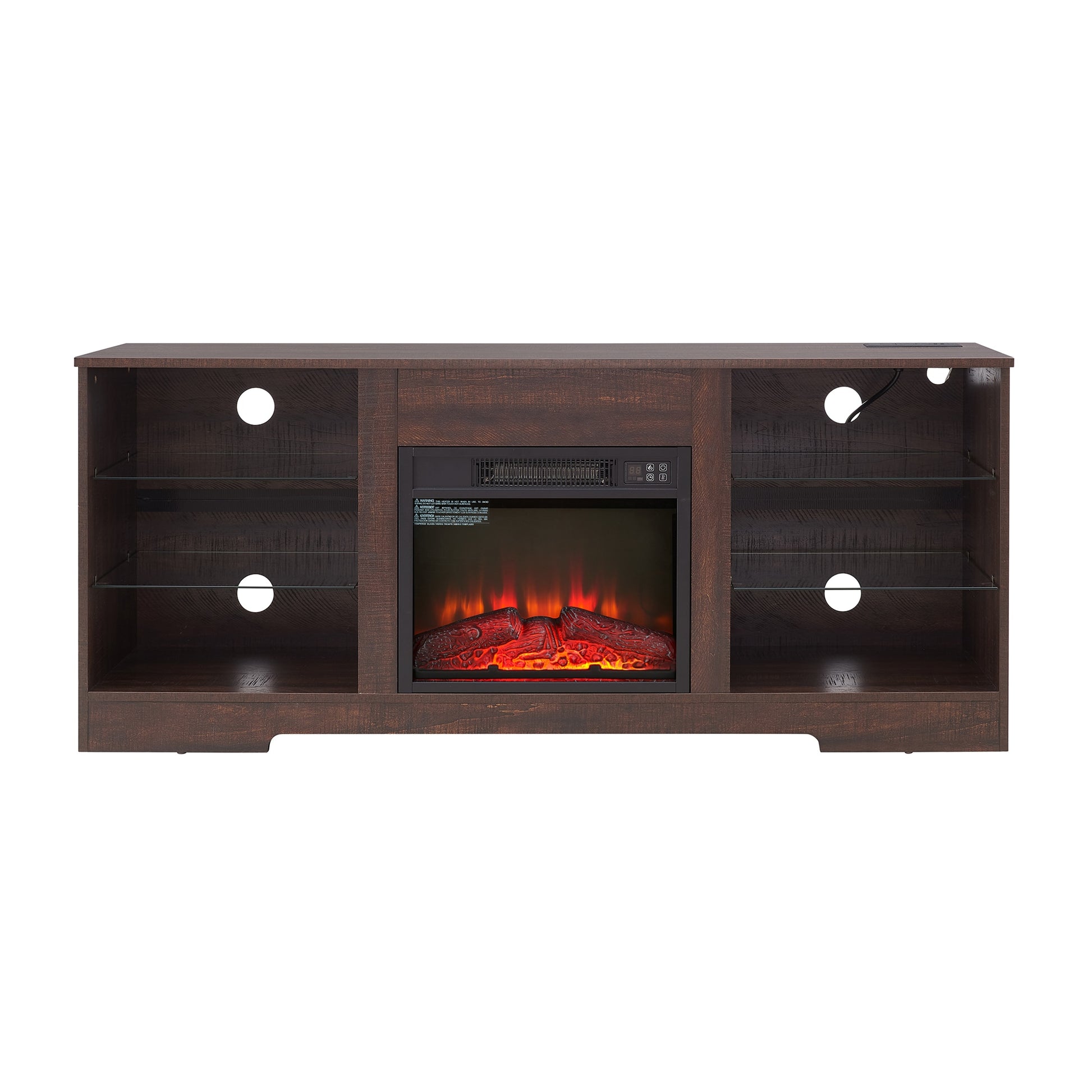 Bybafun 57.87-in W Espresso TV Stand with Fan-forced Corner or flat wall with Remote Control Included