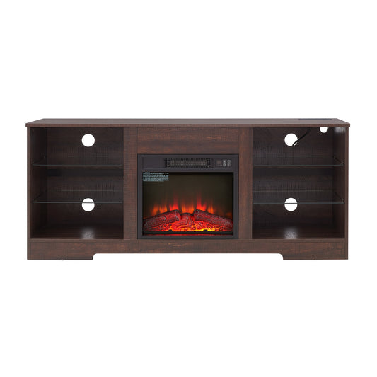 Bybafun 57.87-in W Espresso TV Stand with Fan-forced Corner or flat wall with Remote Control Included