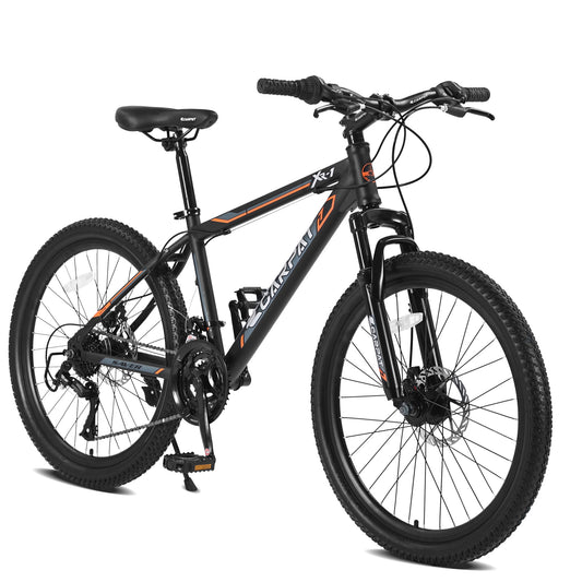 LOVMOR 24 Inch Mountain Bike Boys Girls Steel Frame Shimano 21 Speed Mountain Bicycle with Daul Disc Brakes and Front Suspension MTB