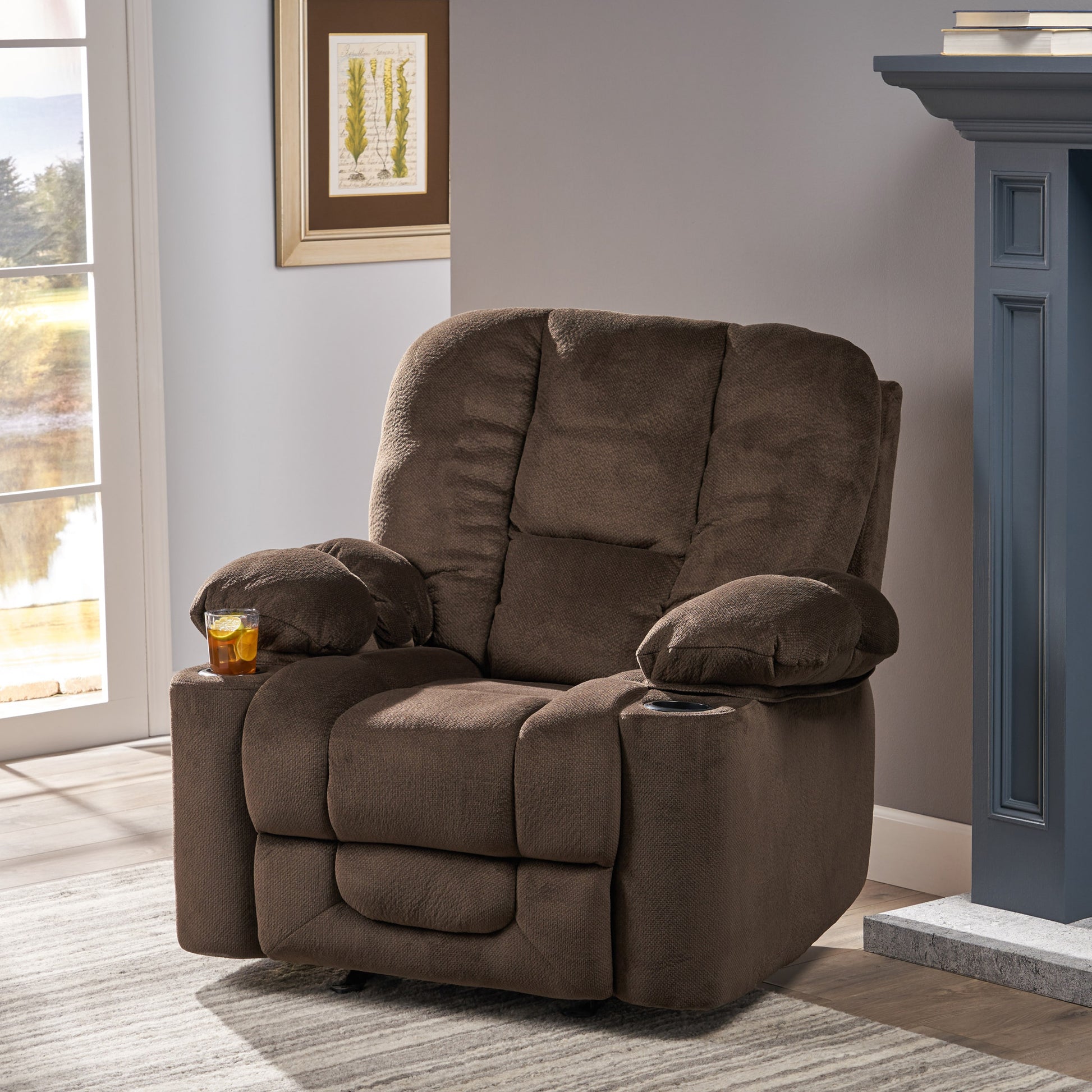 LOVMOR Luxurious Manual Recliner Chair in Chocolate with Skin Friendly Fabric and Dual Cup Holders