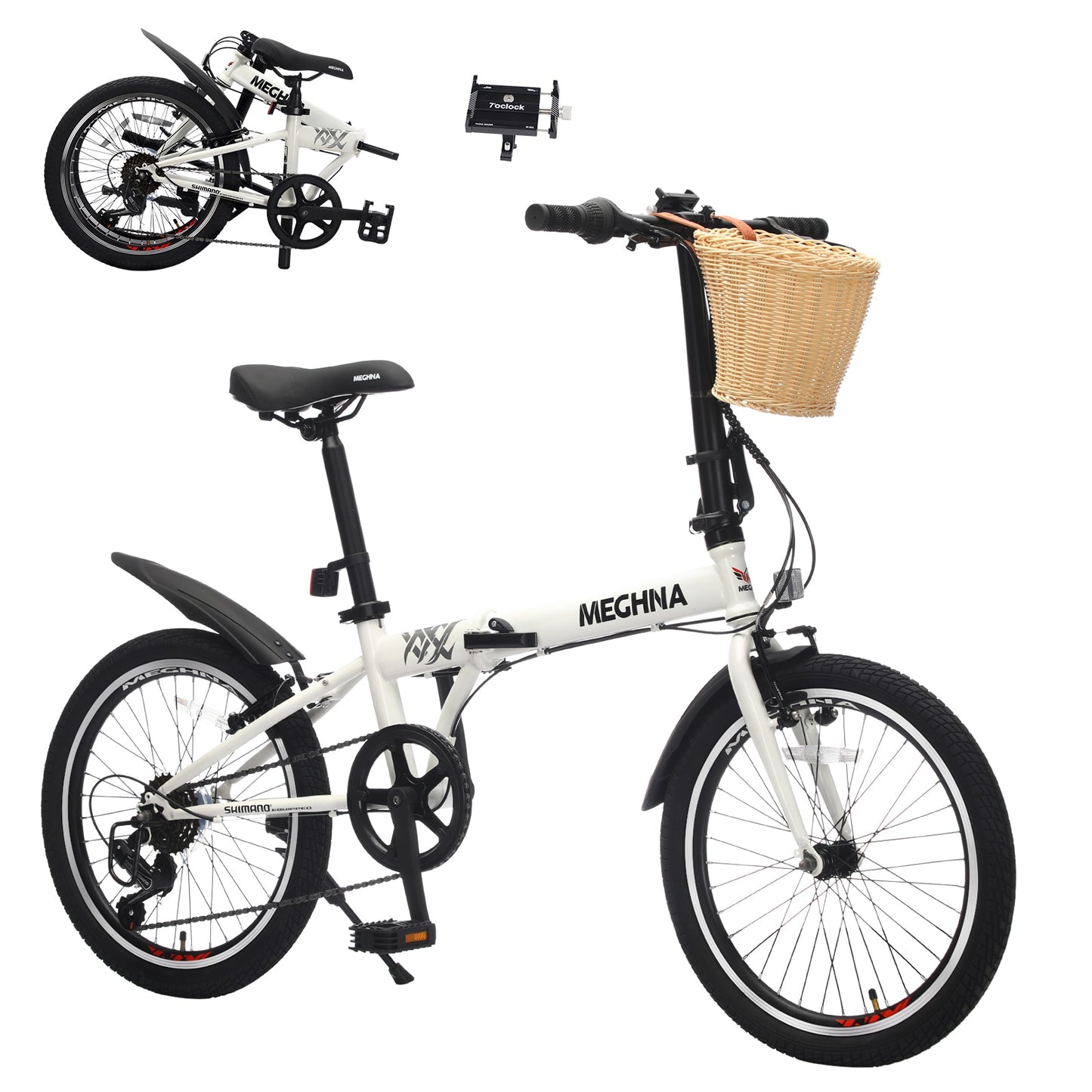 LOVMOR 20 Inch Folding Bike for Adults with Basket Phone Holder and Fenders Steel Frame 6-Speed City Commuter Dual V-Brake Portable Compact Bicycle for Men and Women