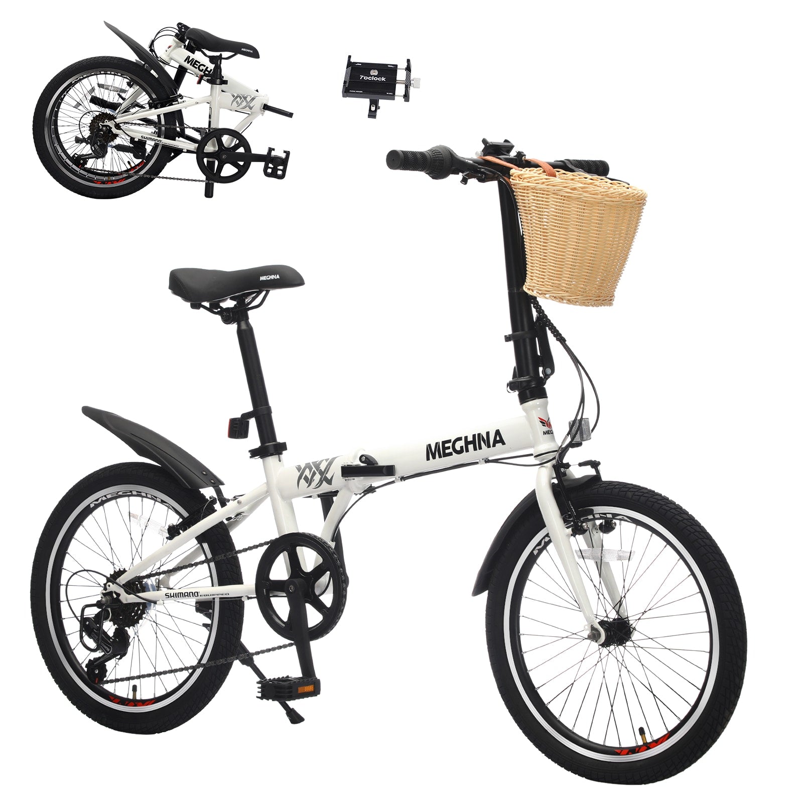 LOVMOR 20 Inch Folding Bike for Adults with Basket Phone Holder and Fenders Steel Frame 6-Speed City Commuter Dual V-Brake Portable Compact Bicycle for Men and Women