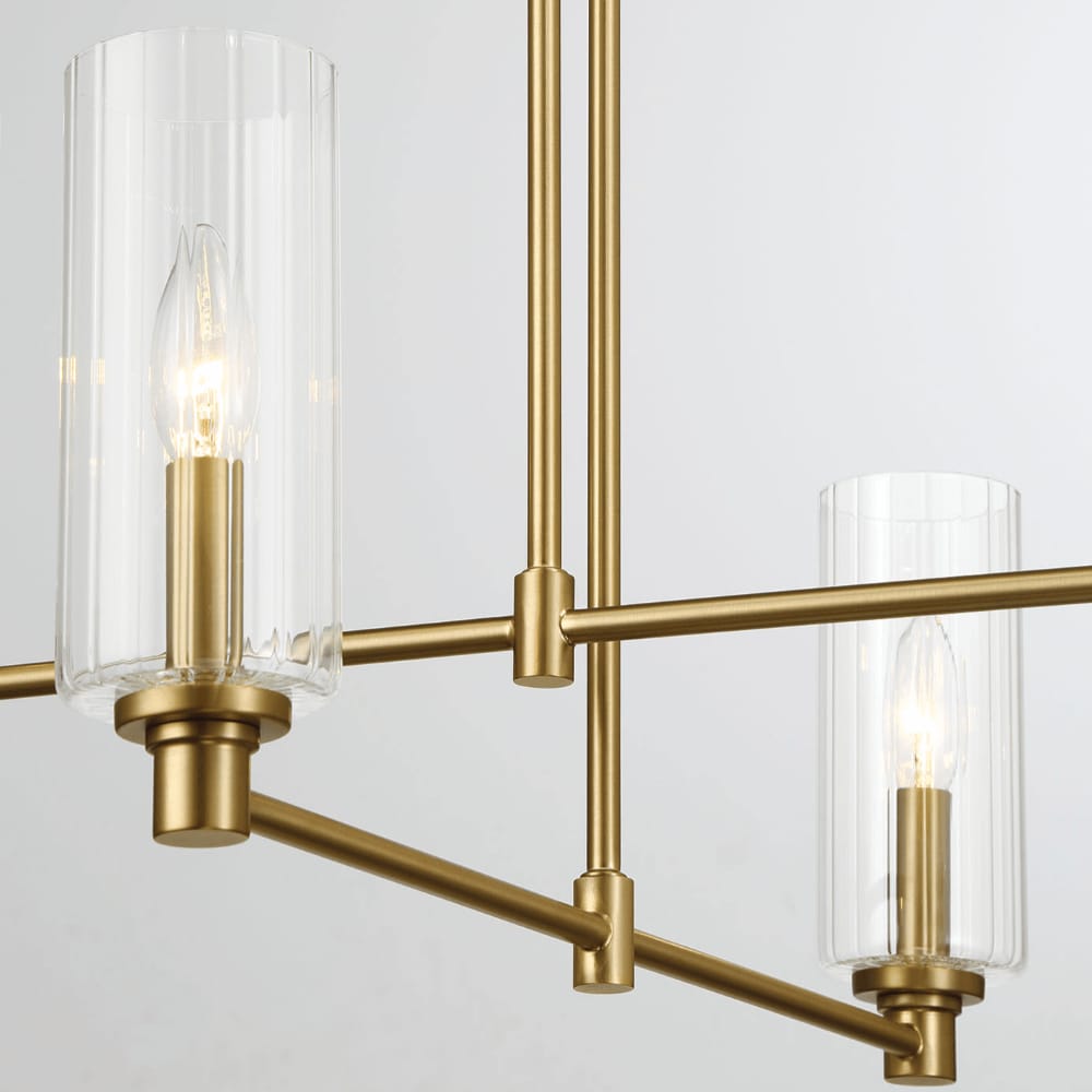 GDFStudio Enigma Modern Large Metal and Glass Chandelier with Four Ribbed Shades - Satin Brass