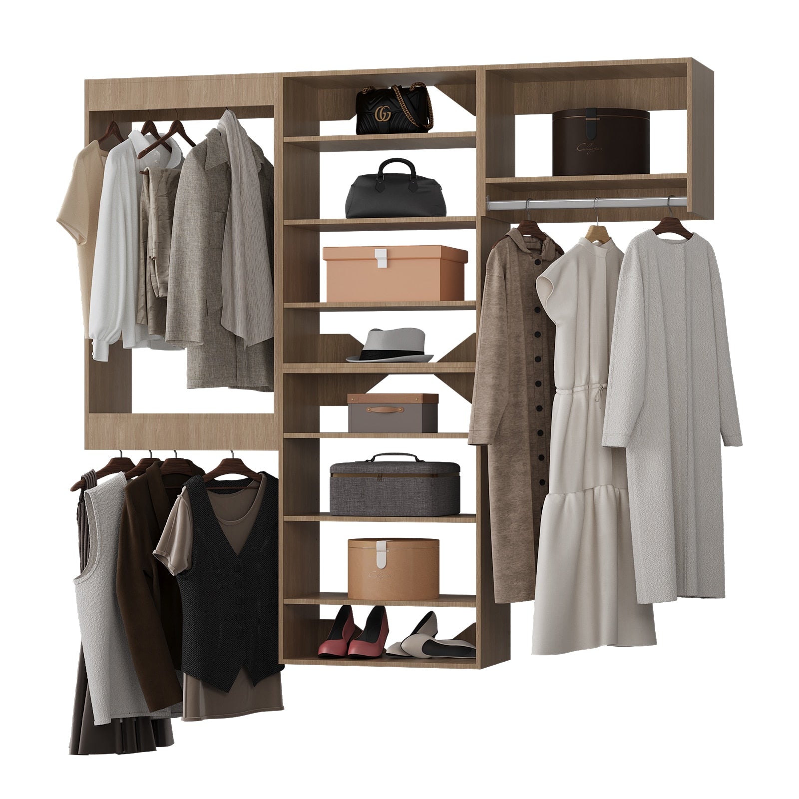 LOVMOR  66 in Wood Modular Closet System Unit-Customizable Wall Mounted Walk-In Closets for Bedroom or Walk-in Closet