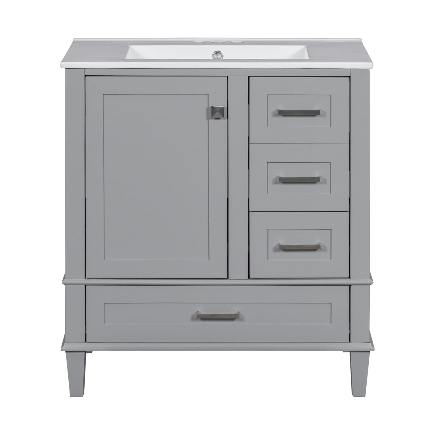 Vynxaria  30 in 18 in Undermount Rectangular Bathroom Sink in Gray Solid Wood MDF with Cabinet 3 Drawers Soft Close Door