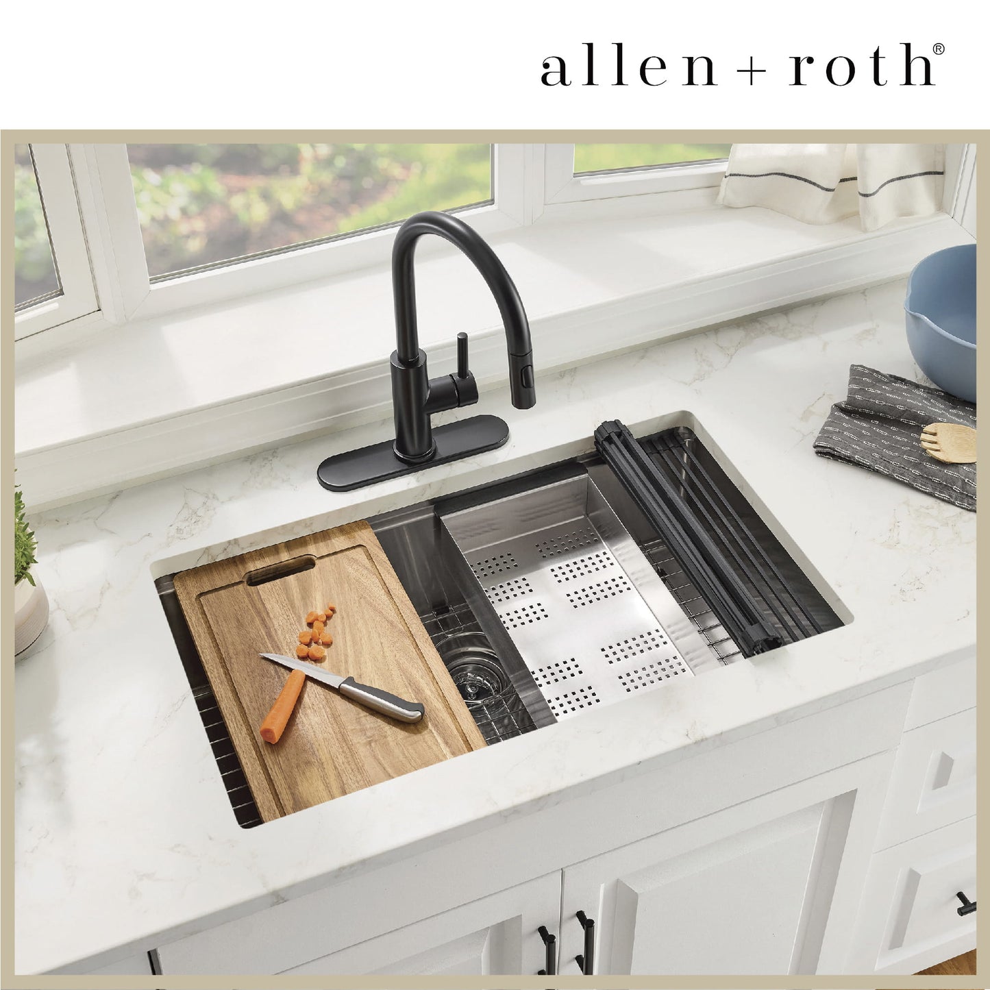allen + roth Langford Undermount 32-in x 19-in Stainless steel Single bowl 16 -Gauge Workstation Kitchen Sink