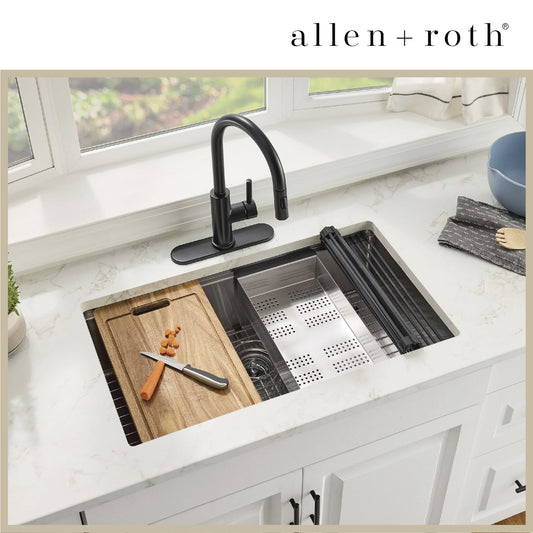 allen + roth Langford Undermount 32-in x 19-in Stainless steel Single bowl 16 -Gauge Workstation Kitchen Sink