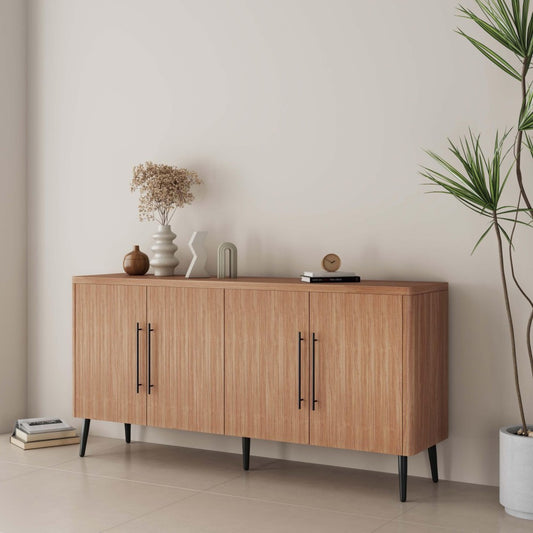 GlasFlength  Maple Finish Sideboard Classic Storage Cabinet for Kitchen Dining Room Entryway and Living Room Wooden Construction with Spacious Internal Shelving Elegant Design