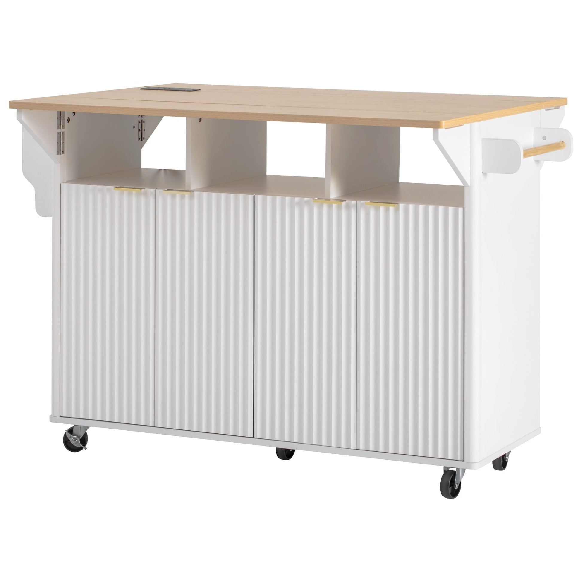 SINOFURN White MDF Base with MDF Rolling Kitchen Cart ( 32.8-in x 55.5-in x 35.8-in )