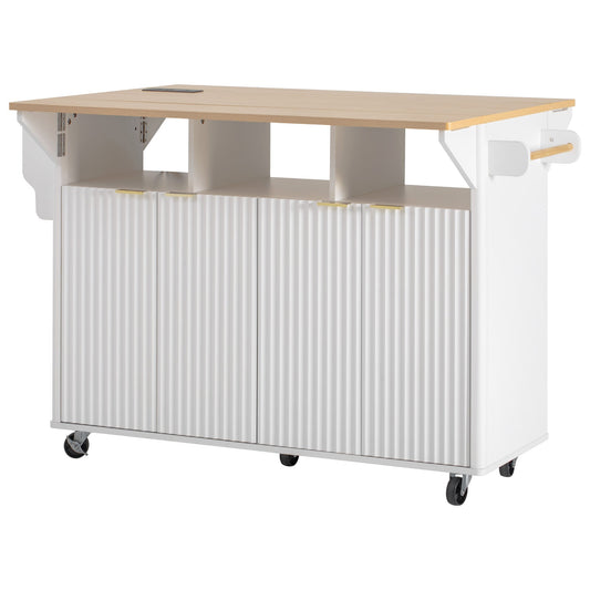 SINOFURN White MDF Base with MDF Rolling Kitchen Cart ( 32.8-in x 55.5-in x 35.8-in )