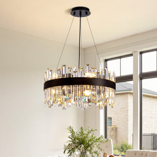 SILJOY 19.7-In 12 Light Black Empire Chandelier Modern/contemporary Crystal For Use in Bedrooms Dining Rooms Foyers Kitchens Living Rooms Chandelier