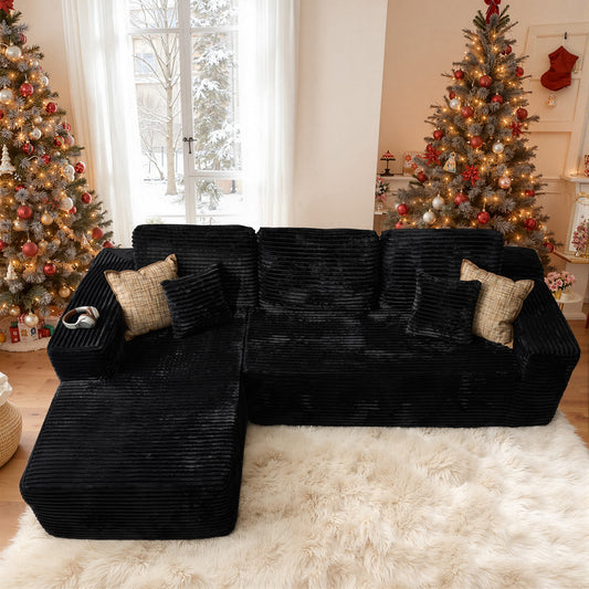XIZZI Veluere 106.3-in W Modern Black 3-seater Reclining Sectional